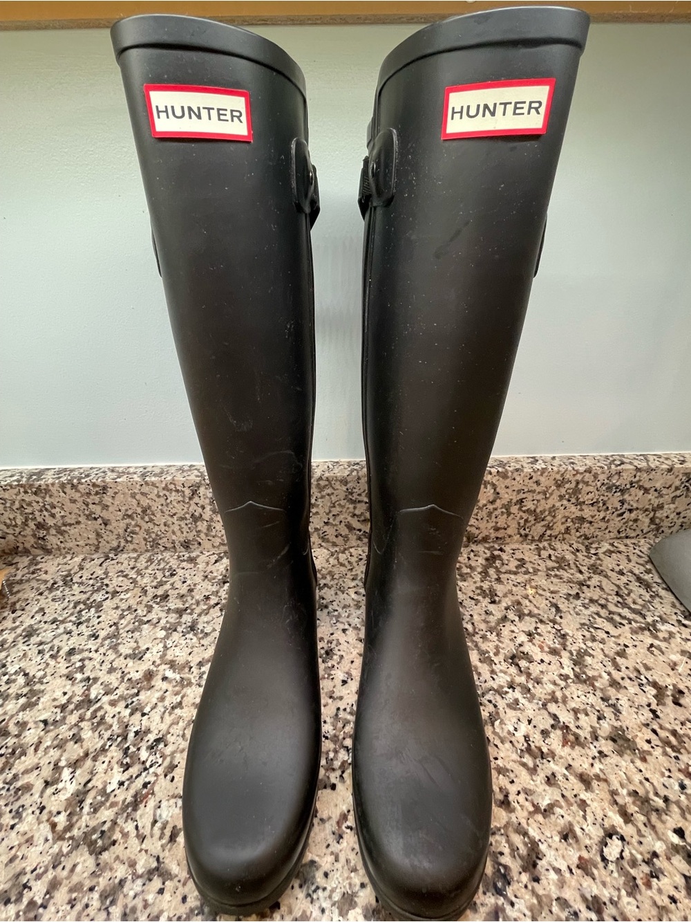 Hunter Original Refined Black Tall Women's Waterproof Rain Boots with Logo Trim